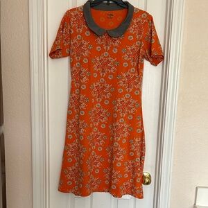 Svaha Orange Starfish Mini Dress with Charcoal Collar and pockets